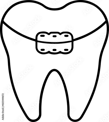 Tooth with braces black outline vector and illustration, coloring book page