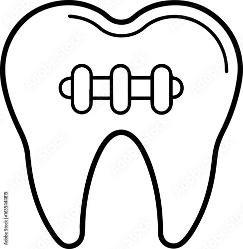 Tooth with braces black outline vector and illustration, coloring book page