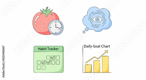 Simple colorful icons for productivity and habits