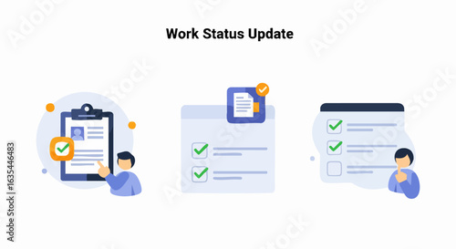 Person reviewing work status updates