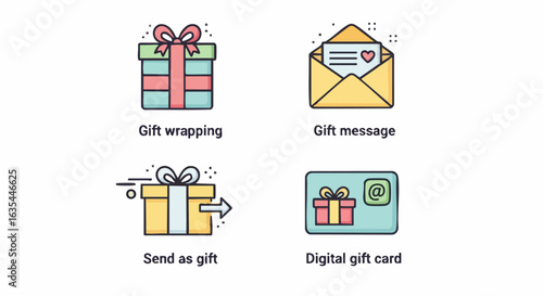 Gift wrapping messaging and digital card icons