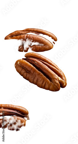 Isolated Pecan Nuts Against Transparent Black Background Macro Photo