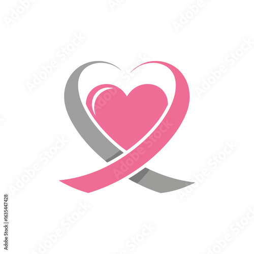 A modern and professional cancer health themed logo, combining a cancer awareness ribbon with a heart.