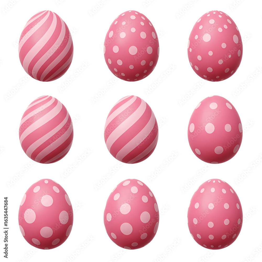 Fototapeta premium Isolated Easter Eggs Illustration In Pink With Dot and Striped Patterns