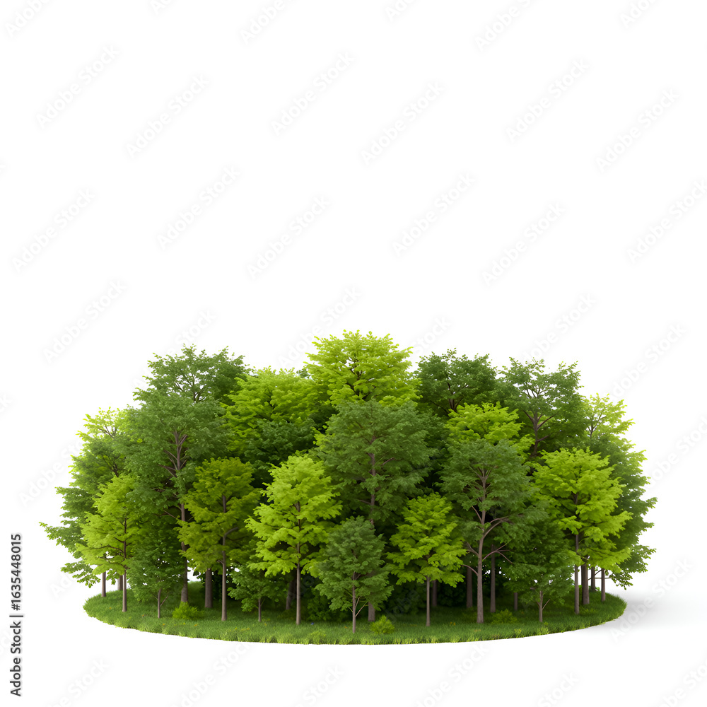 Obraz premium Isolated Forest Island Illustration Green Trees with Leaves in Sunlight