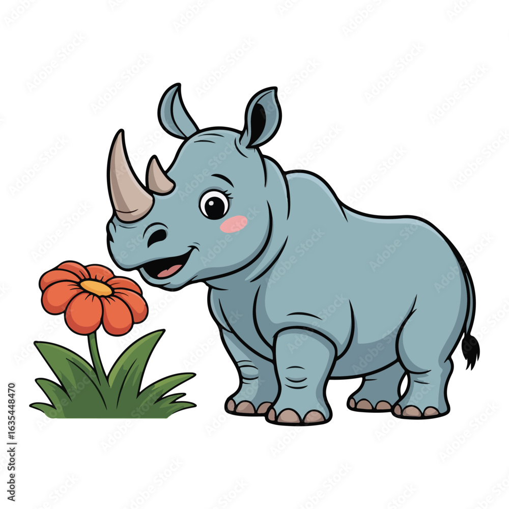 Fototapeta premium A funny cartoon rhinoceros vector illustration