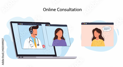 Online consultation video call illustration
