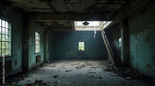 Wallpaper Mural Abandoned Room Interior with Stairs and Natural Light, Decay and Grunge Torontodigital.ca