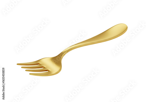 Golden Fork Isolated On Black Background Realistic 3D Illustration