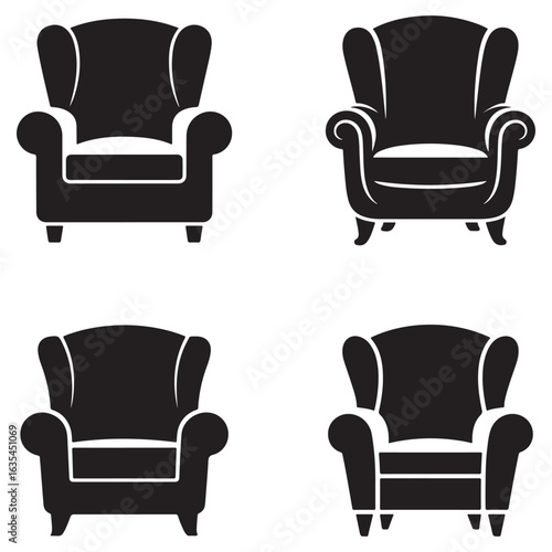 Set of four classic wingback armchair silhouettes.