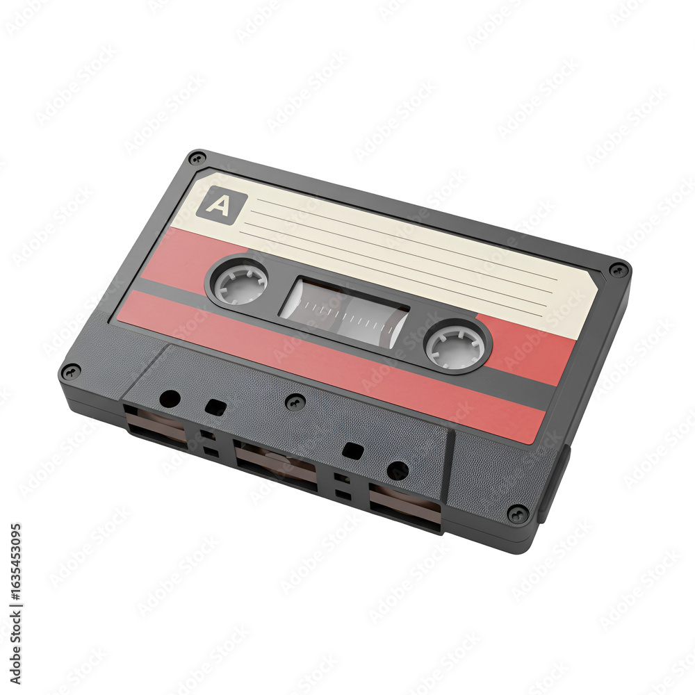 Fototapeta premium Isolated Photo Realistic Cassette Tape on Transparent Black Background