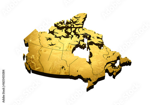 Golden Canada Map Illustration Isolated on a Black Transparent Background