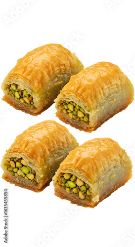 Isolated Photo of Baklava Pieces with Golden Textures on Transparent Background