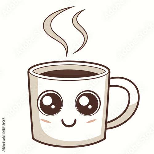 Cute kawaii coffee cup with smiling face and steam
