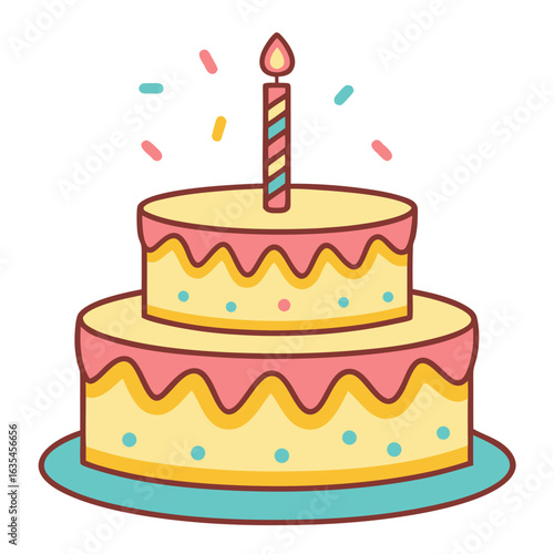 two-tiered birthday cake with candle clip art preview