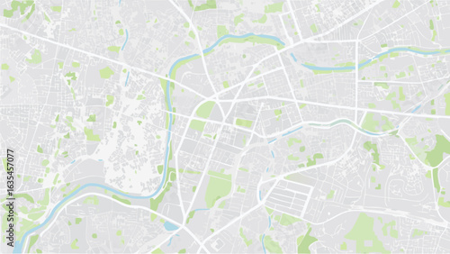 Vector detailed abstract city map illustration with light gray streets and green spaces in a modern design