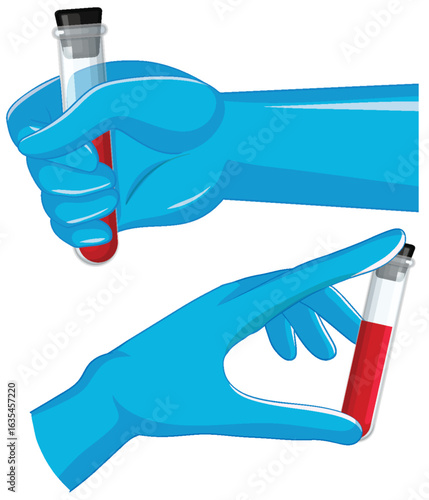 Gloved Hands Holding Blood Sample Test Tubes