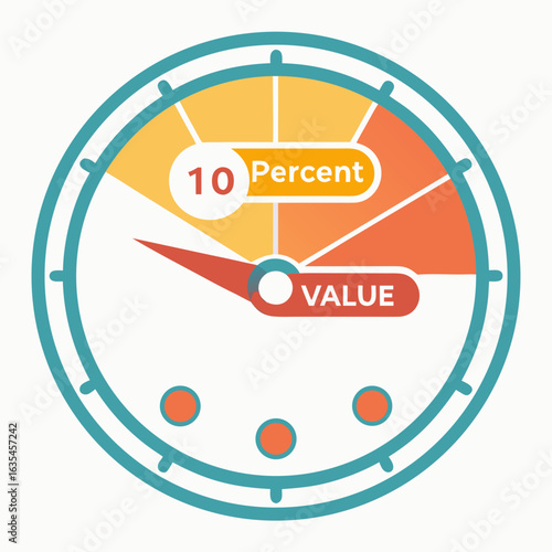 Gauge showing ten percent value with a red needle