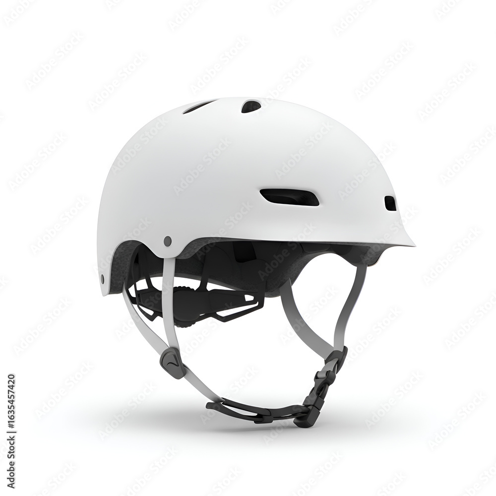 Fototapeta premium Isolated White Bicycle Helmet Frontal View on White Background