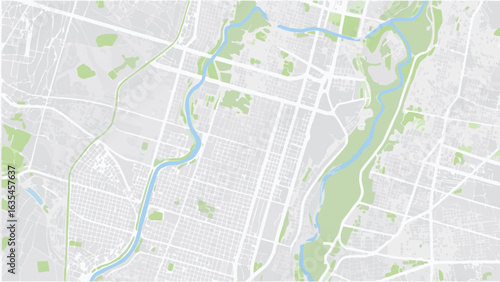 Vector detailed city map with winding river, green spaces, and intricate street grid layout presented clearly