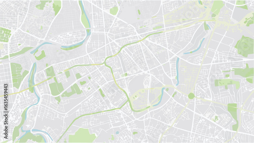 Vector aerial view of a city map with winding rivers and green spaces in a light color palette scheme design
