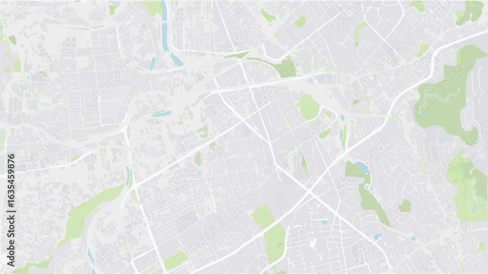 Fototapeta premium Vector aerial view of a city map with roads, green spaces, and water features in a muted color palette design