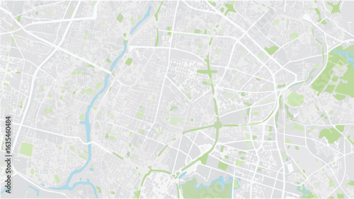 Vector a detailed city map featuring roads, waterways, and green spaces in a muted color palette design style