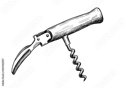 Illustration of a White Corkscrew Tool on a Black Transparent Background