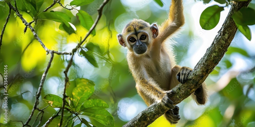 Obraz premium A Monkey Swinging from Tree Branches