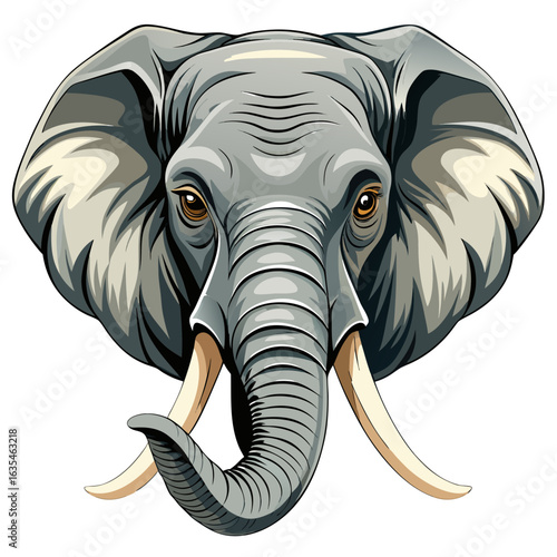 Majestic Elephant Head Facing Forward with Tusk Detail