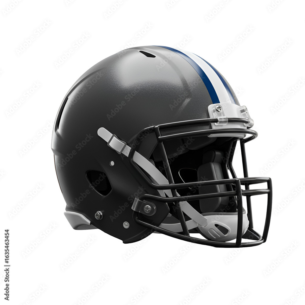 Fototapeta premium Modern 3D Render of a Black Football Helmet with Metallic Accents on Transparent Background
