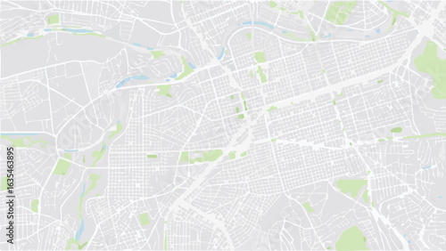 Vector aerial view of a city map with roads, rivers, and green spaces in a light gray color palette design