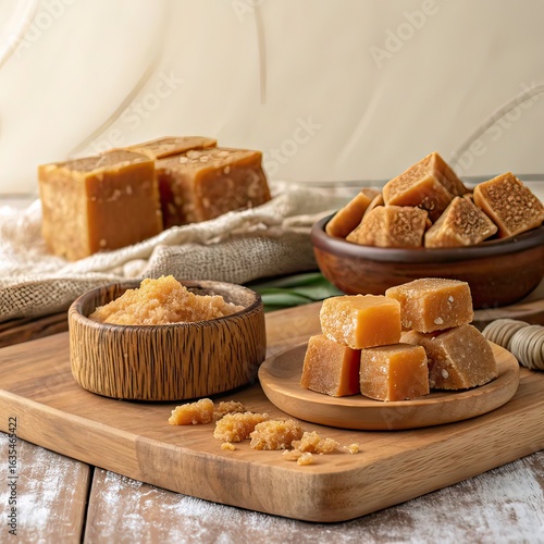 Healthy jaggery still life arrangement image
