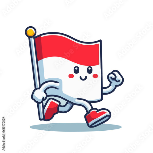 Cute Superhero Character Holding Indonesian Flag – Flat Cartoon Style