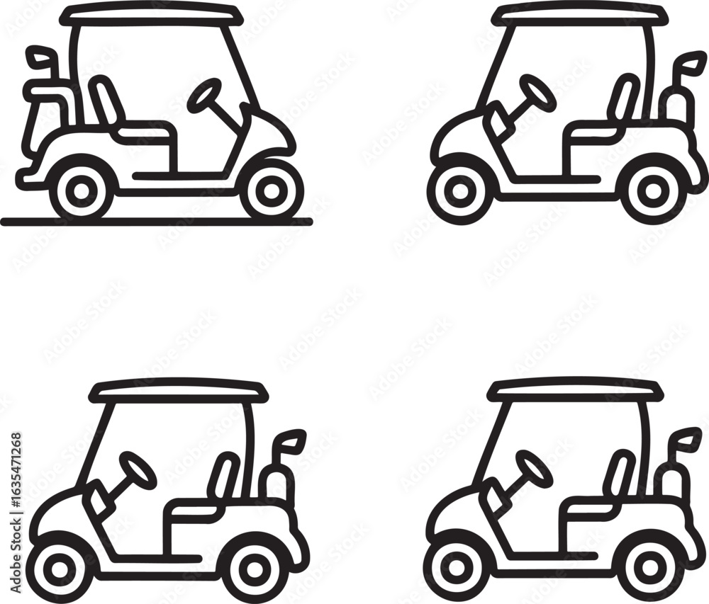 Fototapeta premium Set of Golf Cart Outline vector illustration isolated On Transparent Background