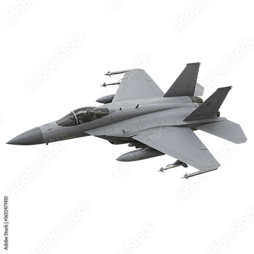 Isometric Detailed Gray Fighter Jet Aircraft Photo with Transparent Background