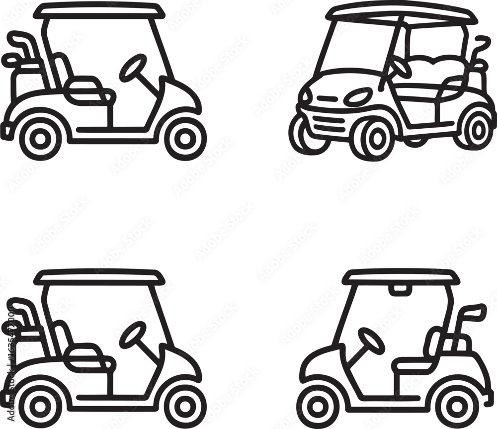 Fototapeta premium Set of Golf Cart Outline vector illustration isolated On Transparent Background