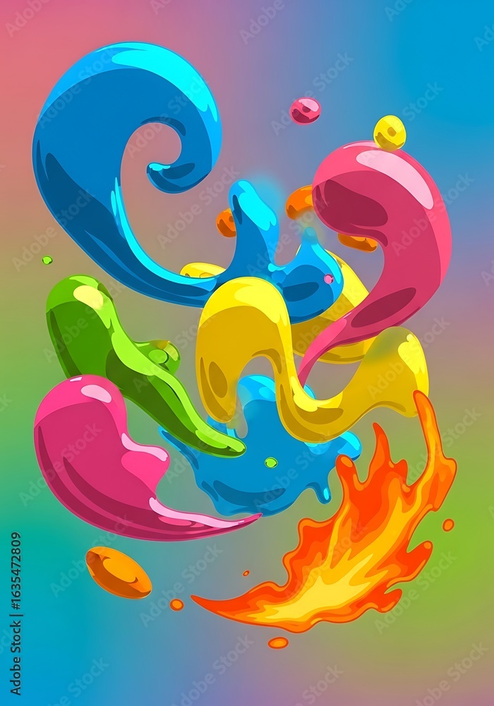 Obraz premium Dynamic fluid splashes create a vibrant and playful abstract composition full of energy