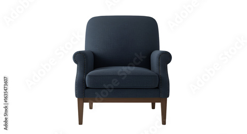 Isolated 3D Render of a Blue Fabric Chair with Wooden Legs and Transparent Background