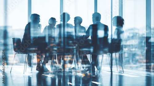 Professional discussion in a glass conference room Business background.