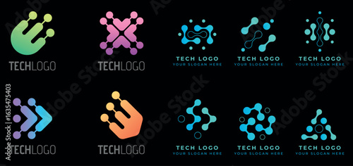 Collection of technology connection logo. Circuit technology logo, Global tech logo design illustration