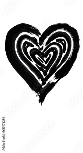 Monochrome Heart Illustration with Black Brush Strokes on White Background