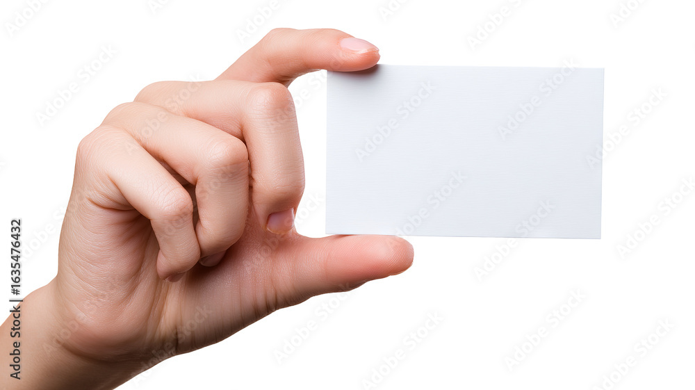 Obraz premium Female hand holding blank credit card isolated on transparent background — high-resolution PNG cutout for e-commerce, payment and banking design mockups, realistic skin tone, close-up with copy space