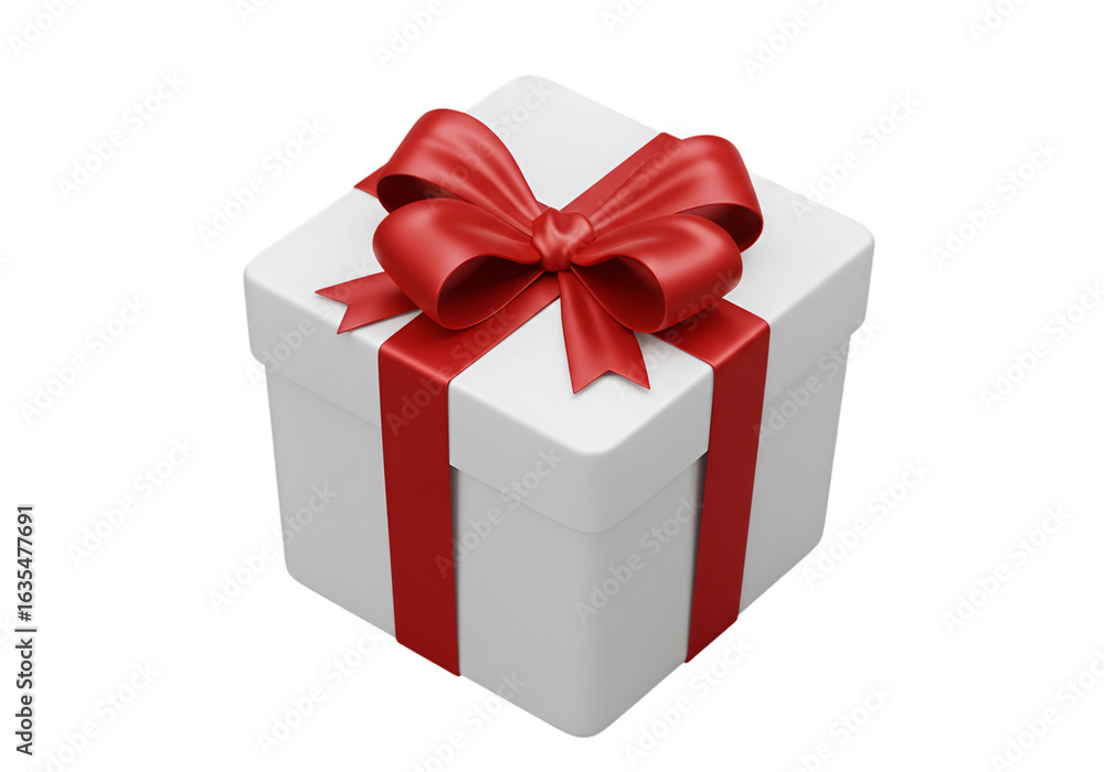 Obraz premium Isolated 3D Rendering of a White Gift Box with a Red Ribbon on Black Background