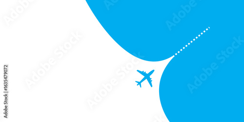 Minimalist vector illustration of airplane flying in blue sky with white clouds – clean modern digital art
