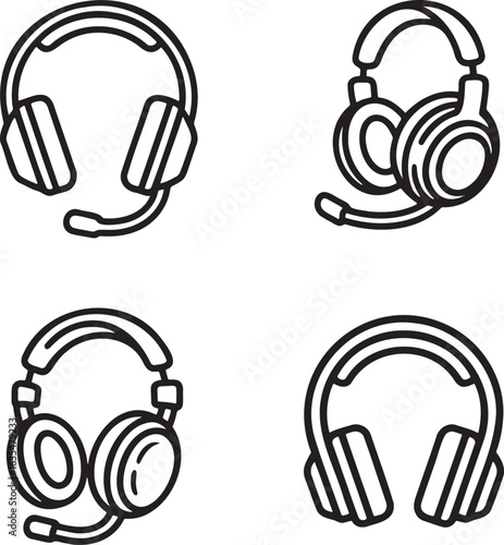 Set of Headphone Outline vector illustration isolated On Transparent Background