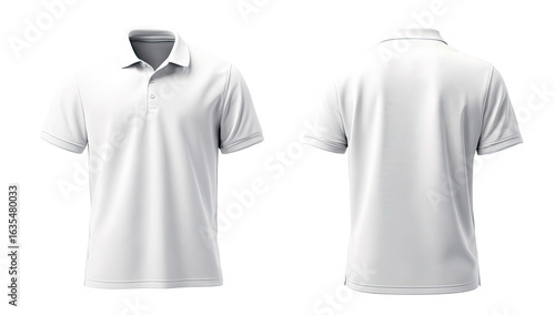 Front and back view of a plain white polo shirt