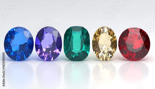 Colorful gemstones on a white background