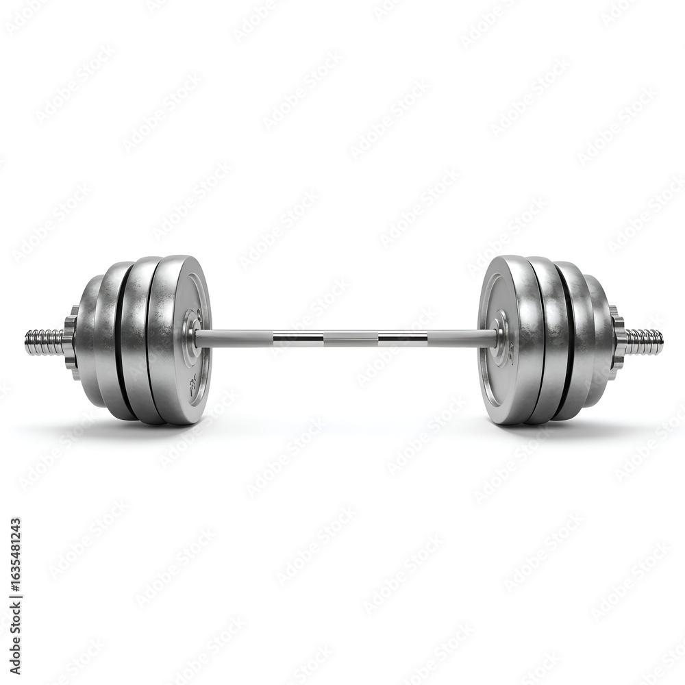 Fototapeta premium Isolated Silver Barbell on White Background for Strength Training