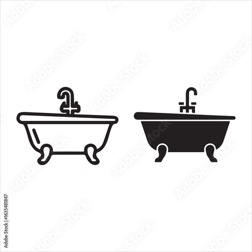 Classic clawfoot bathtub icon in outline and solid fill styles
